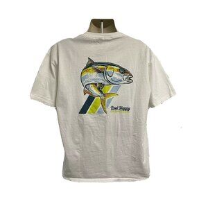 Reel Happy Mens White Double Graphic Fishing T-Shirt XL
